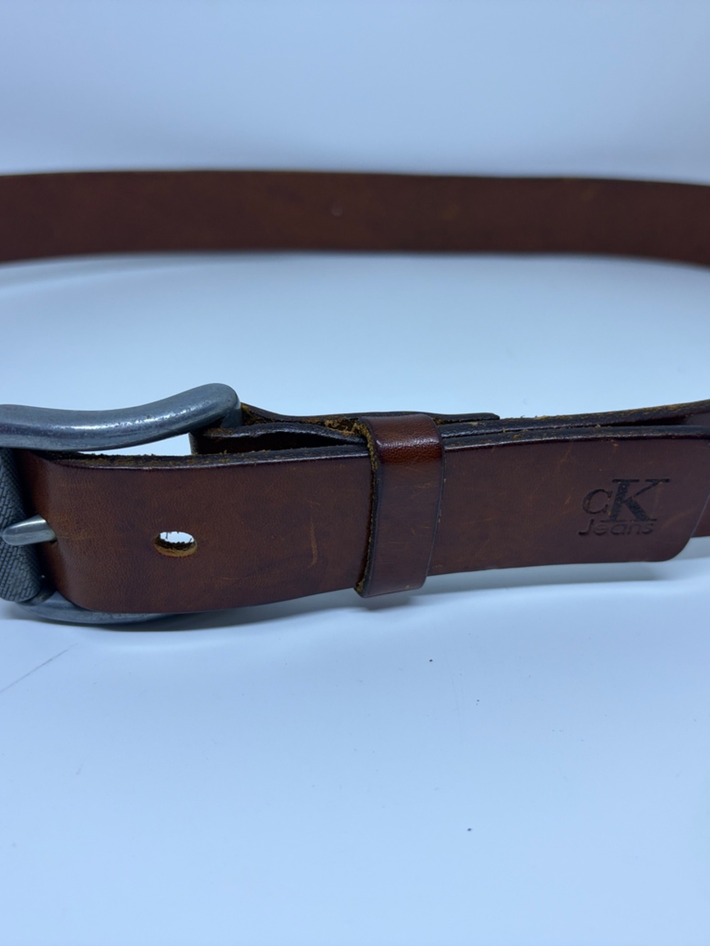 Vintage Calvin Klein wide  Brown Leather Belt with Metal Buckle